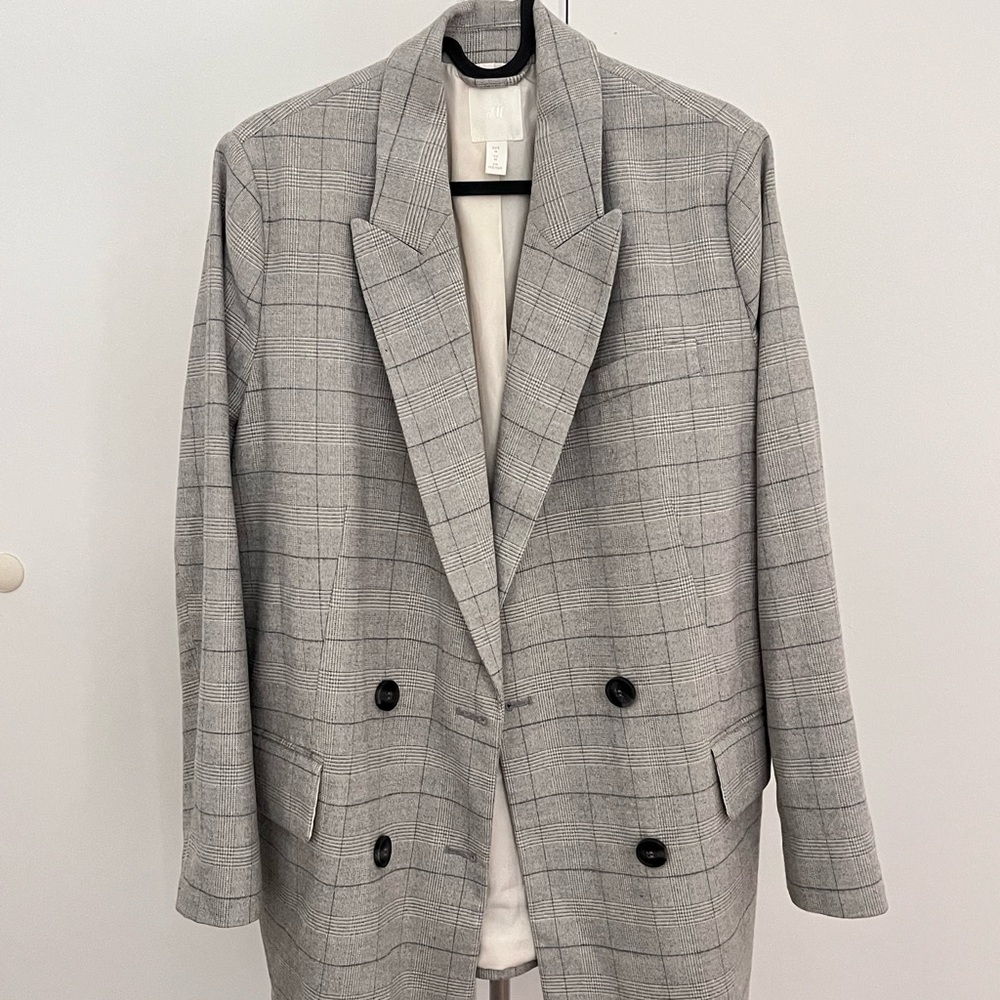 H&M Gray Plaid Suit Jacket